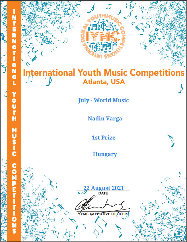 Első díjat kaptam az International Youth Music Competitions nemzetközi versenyen